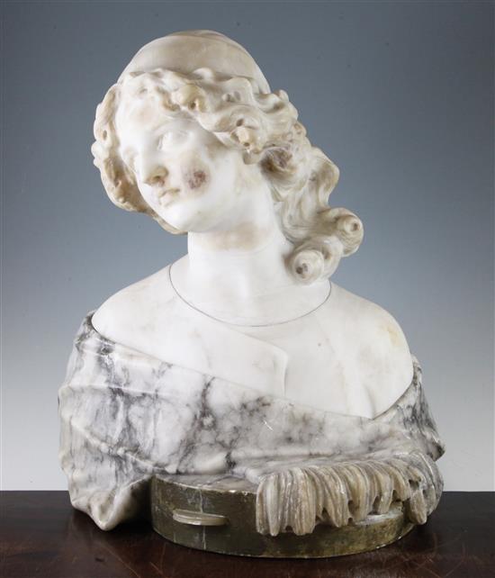 A large 19th century Italian carved marble bust of a young girl, 19in.